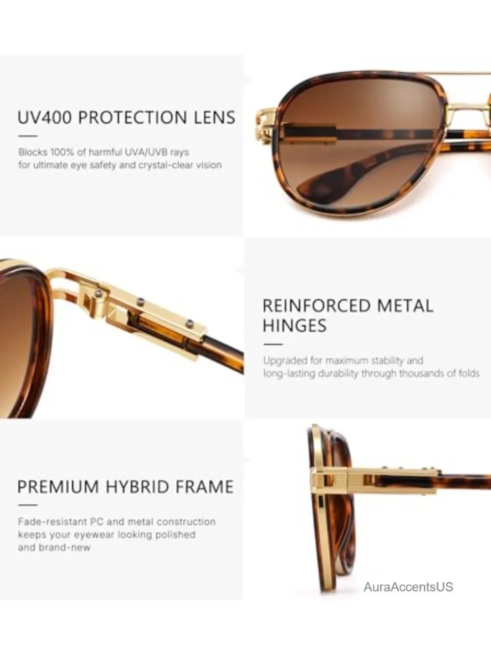 Oversized Retro Aviator Sunglasses Metal Double Bridge Full Frame UV Protection